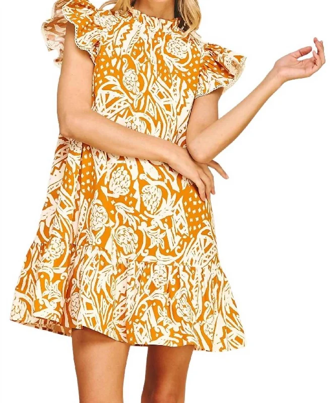 Women's Holiday Clothing Floral Print Drop Waist Dress In Orange/white