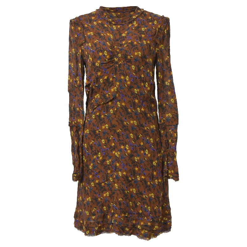 Women's Professional Outfit Chloé Floral Print Mini Raw Hem Long Sleeve Dress in Multicolor Viscose