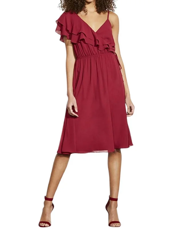 Women's Stylish Casual Garments Cloud 9 Chiffon Midi Dress In Burgundy