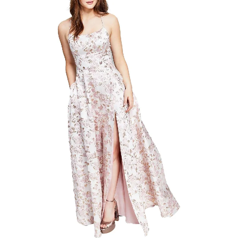 Chic Women's Attire Juniors Womens Floral Jacquard Evening Dress