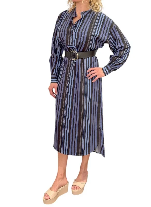 Timeless Women's Garments Dinka Midi Dress In Blue/black Stripe