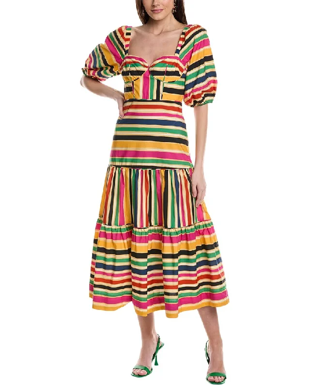 Women's Date Night Outfit FARM Rio Rainbow Stripes Midi Dress