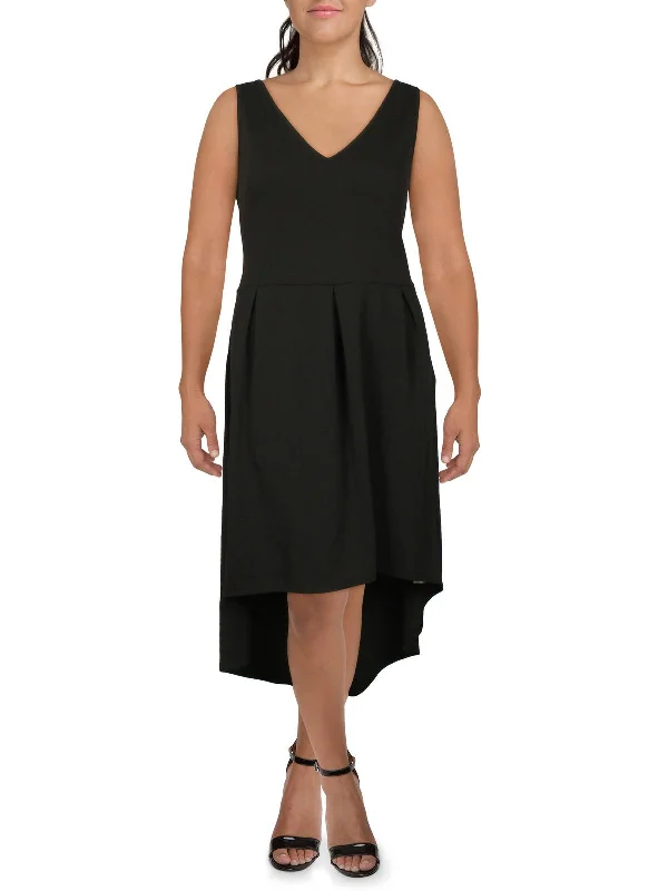 Modern Women's Apparel Minimalist Office - Ready Style Plus Womens Hi-Low Double V Neck Midi Dress