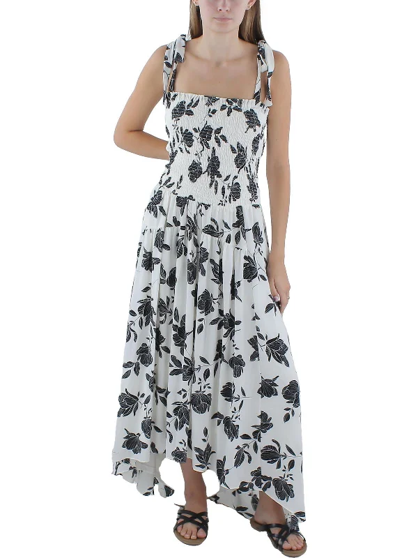 Women's High-Fashion Garments Womens Floral Print Tie Shoulder Maxi Dress