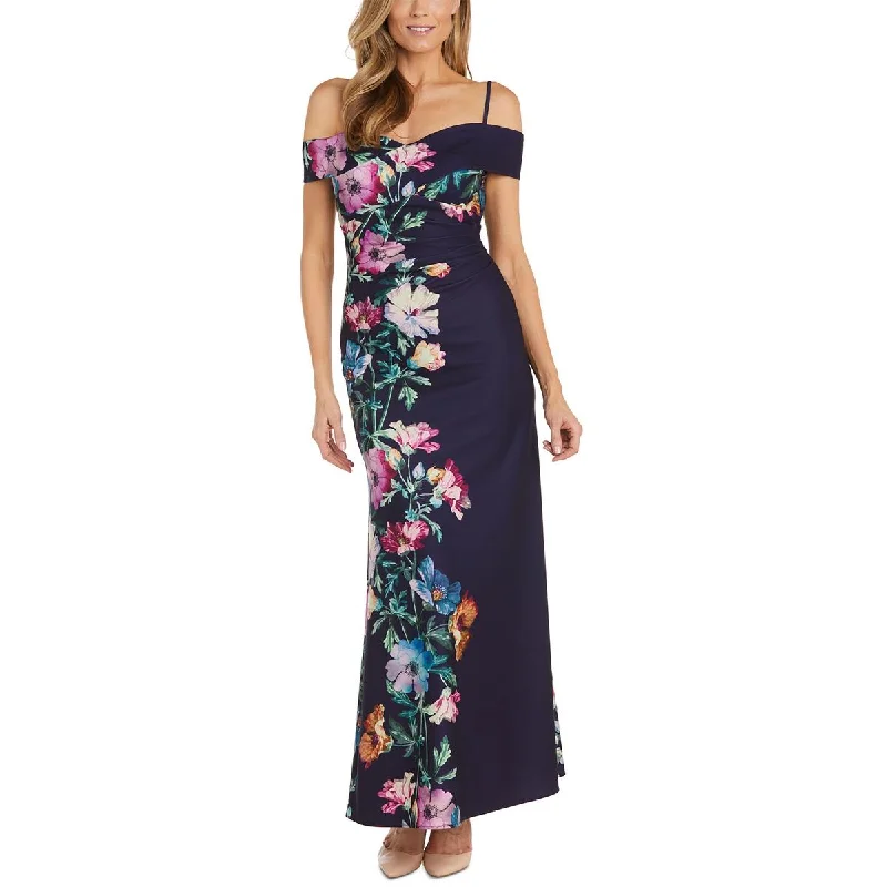 Affordable Women's Outfit Womens Floral Print Cold Shoulder Evening Dress