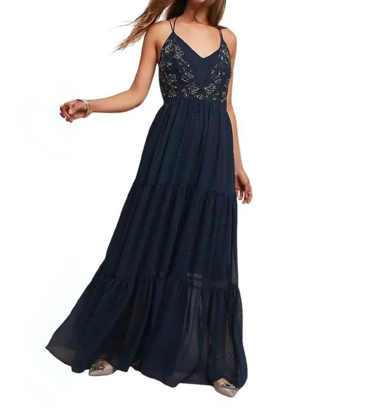 Stylish Women's Outerwear Apparel Lucinda Beaded Maxi Dress In Navy/silver