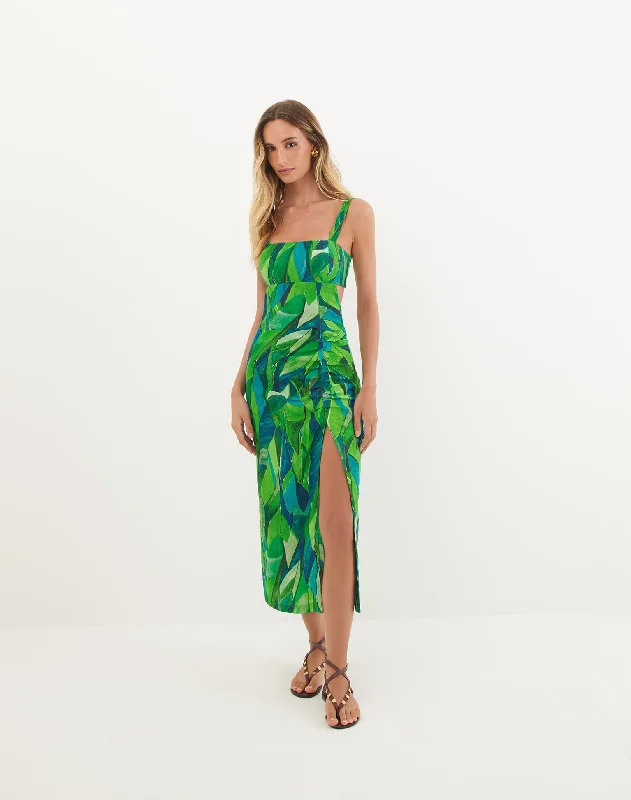 Women's High-Fashion Outfit Mira Midi Dress - Tropics