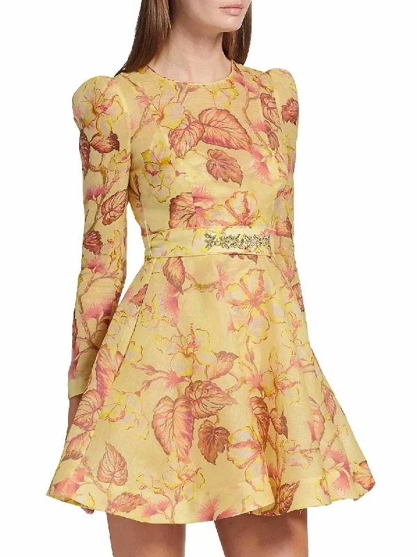 Women's Evening Wear Attire Matchmaker Floral Mini Dress In Yellow Hibiscus