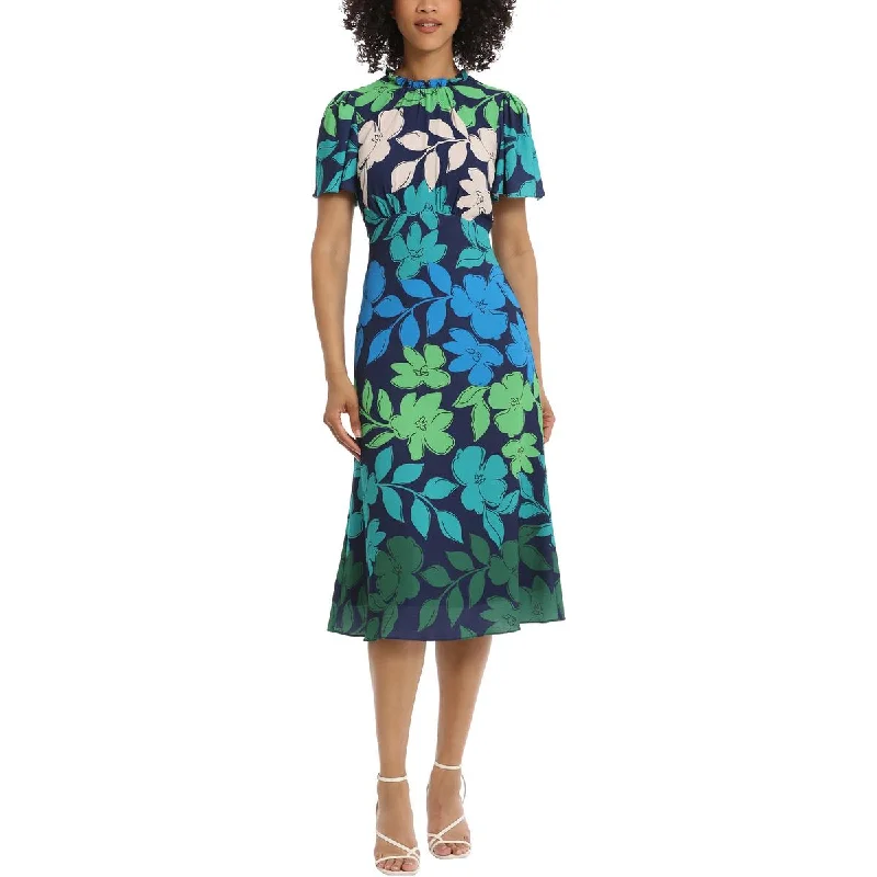 Women's Vacation Outfit Set Womens Crepe Floral Midi Dress