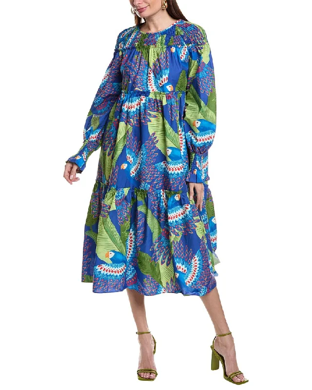 Women's Vintage Attire FARM Rio Blue Macaw Midi Dress