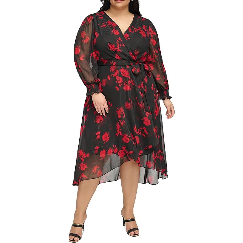 Women's Evening Outfit Plus Womens Floral Faux Wrap Cocktail And Party Dress