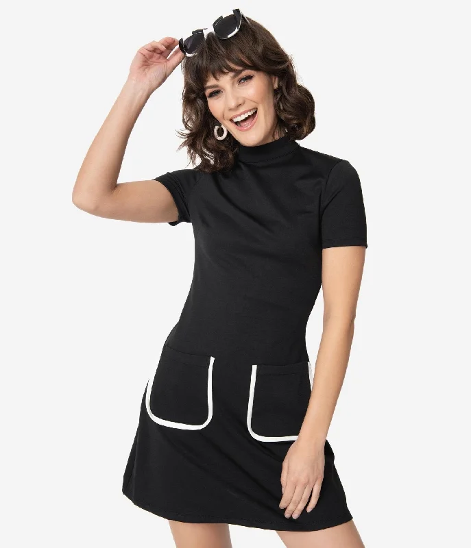 Women's Vintage-Inspired Clothing Smak Parlour Black Mock Turtleneck Wave Maker Mini Dress