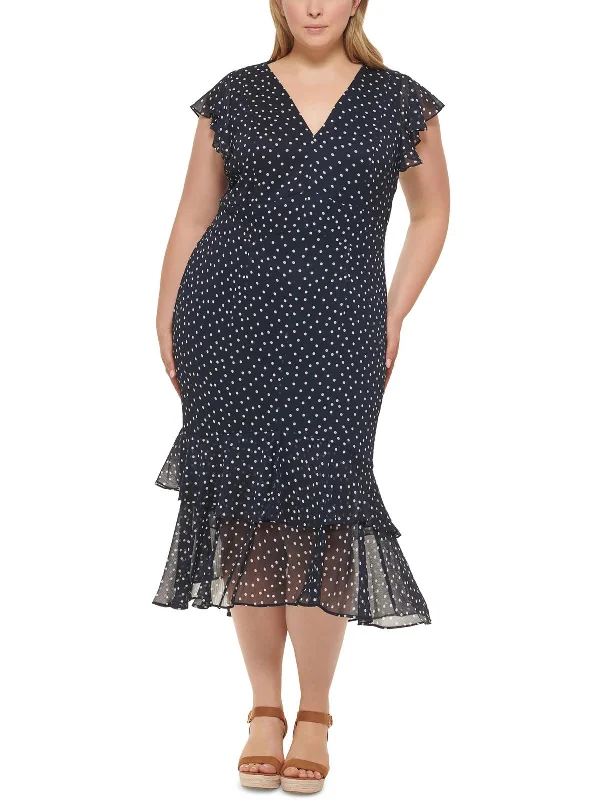 Women's Workout Clothing Plus Womens Chiffon Polka Dot Maxi Dress