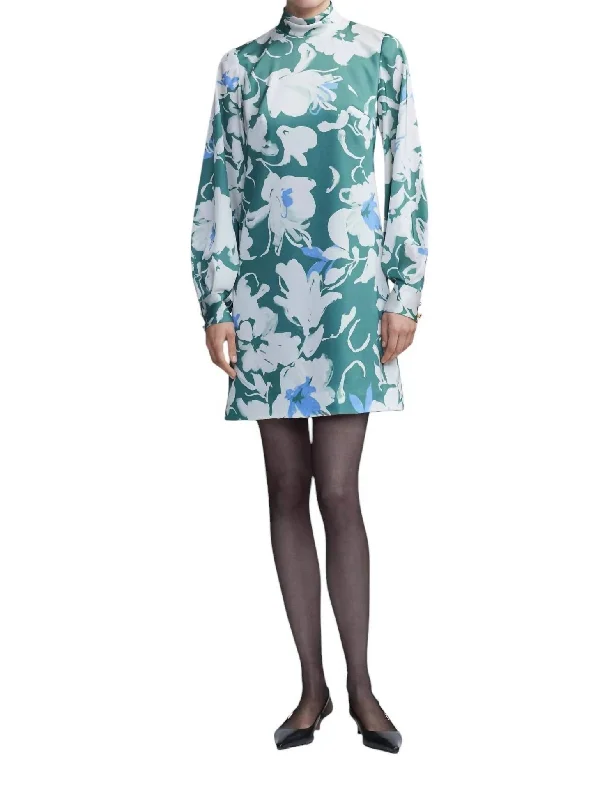 Sustainable Fashion Clothing For Women Floral Satin Crepe Elizabeth Dress In Sage