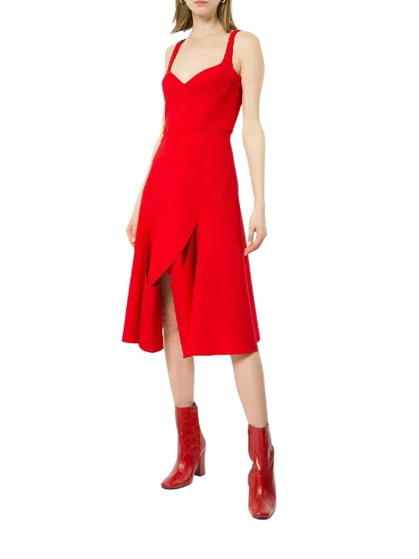 Women's Outerwear Garments Corset Bustier Double Wool Circle Loop Midi Dress In Red