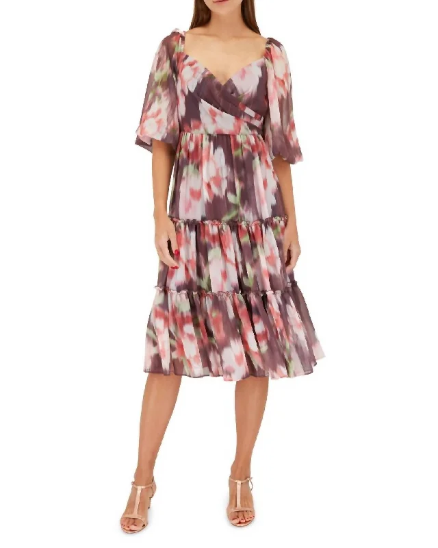 Women's Comfy Loungewear Outfit Jamie Ikat Floral Print Midi Dress In Grape