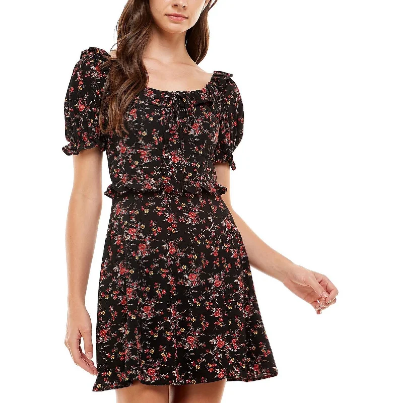 Women's Date Night Outfit Alluring Design Juniors Womens Floral Open Back Fit & Flare Dress