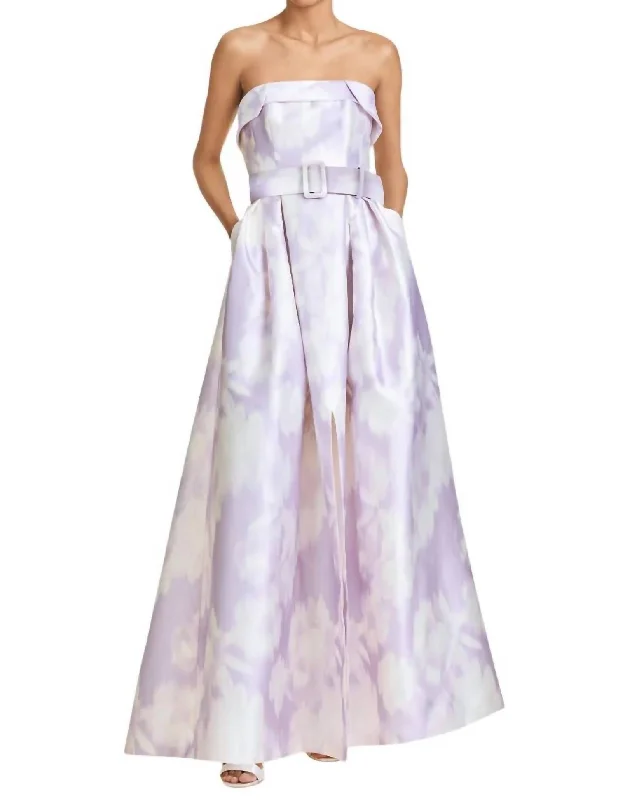 Women's Clothes And Apparel Brielle Gown With Belt In Ikat Floral Violet Ice