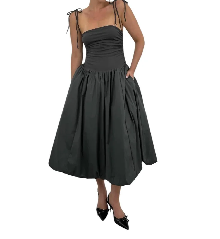 Women's High-Fashion Garments Drop Waist Bubble Hem Midi Dress In Dark Grey