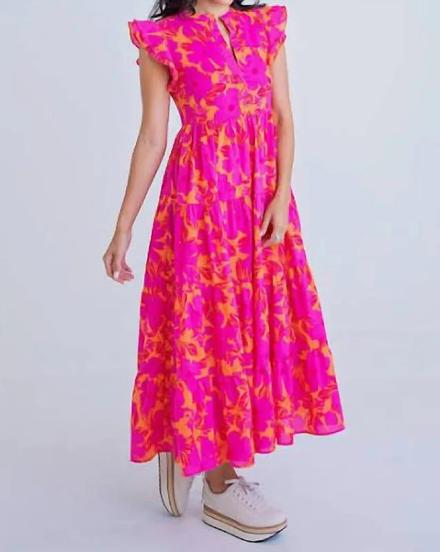 Women's Outerwear Garments Floral Tier Maxi Dress In Pink