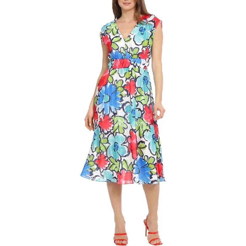 Women's Vintage-Inspired Clothing Womens Floral V-Neck Midi Dress