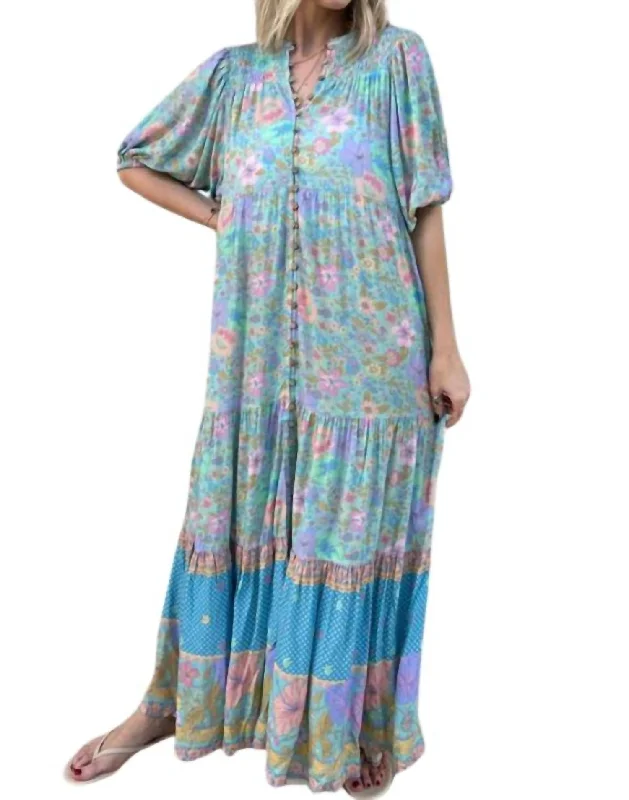 Women's Athletic Garments Hibiscus Lane Maxi Dress In Blue