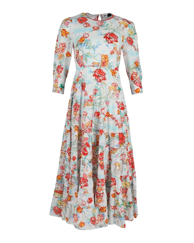 Women's Comfortable Lounge Attire RIxo Kristen Tiered Ric Rac-Trimmed Maxi Dress In Floral Print Cotton