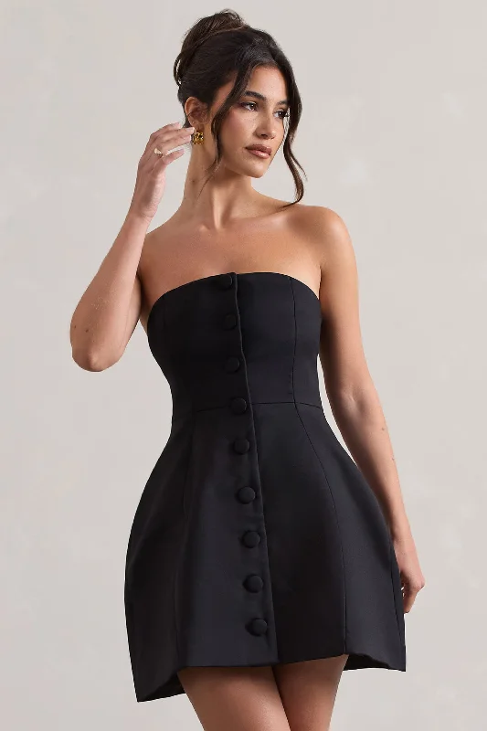 Women's Evening Wear Attire Anniston | Black Bandeau Tailored Buttoned Mini Dress