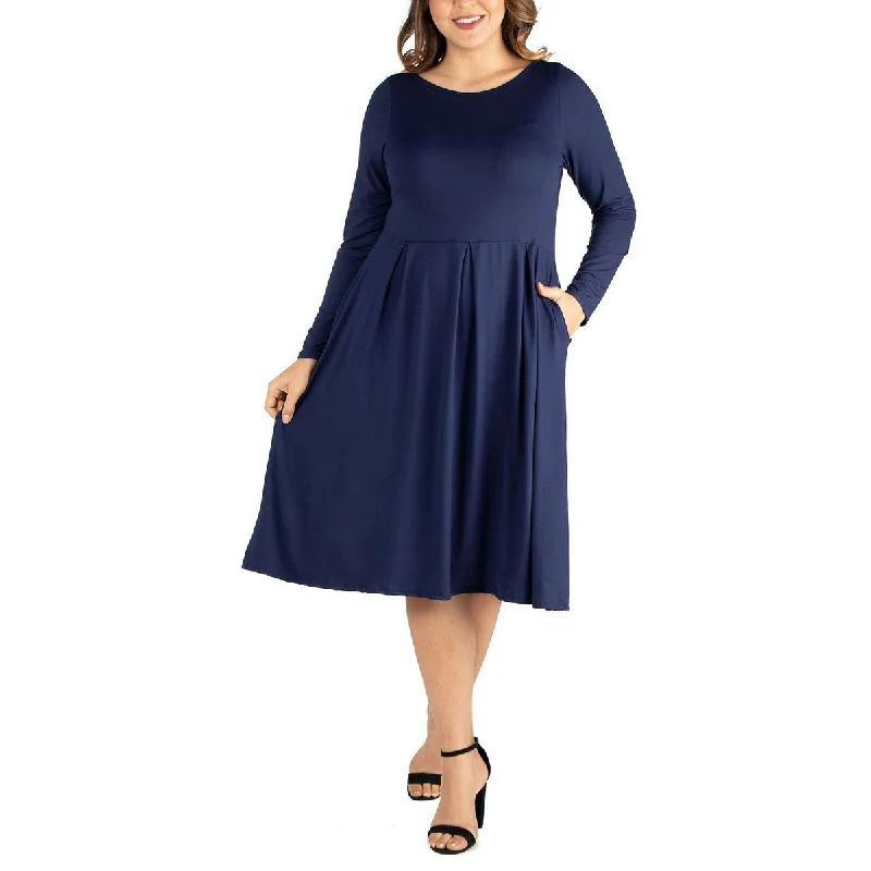 Women's Clothes And Garments Classic Appeal Womens Long Sleeve Pleated Midi Dress