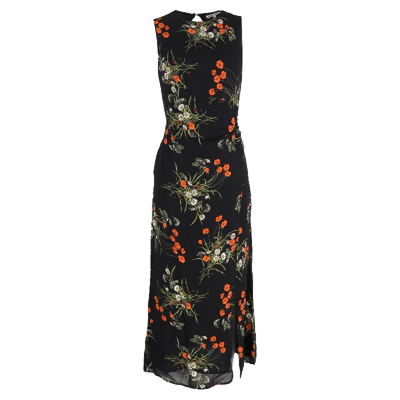 Women's Plus-Size Outfit Reformation Senna Floral Print Midi Side Slit Dress in Multicolor Viscose