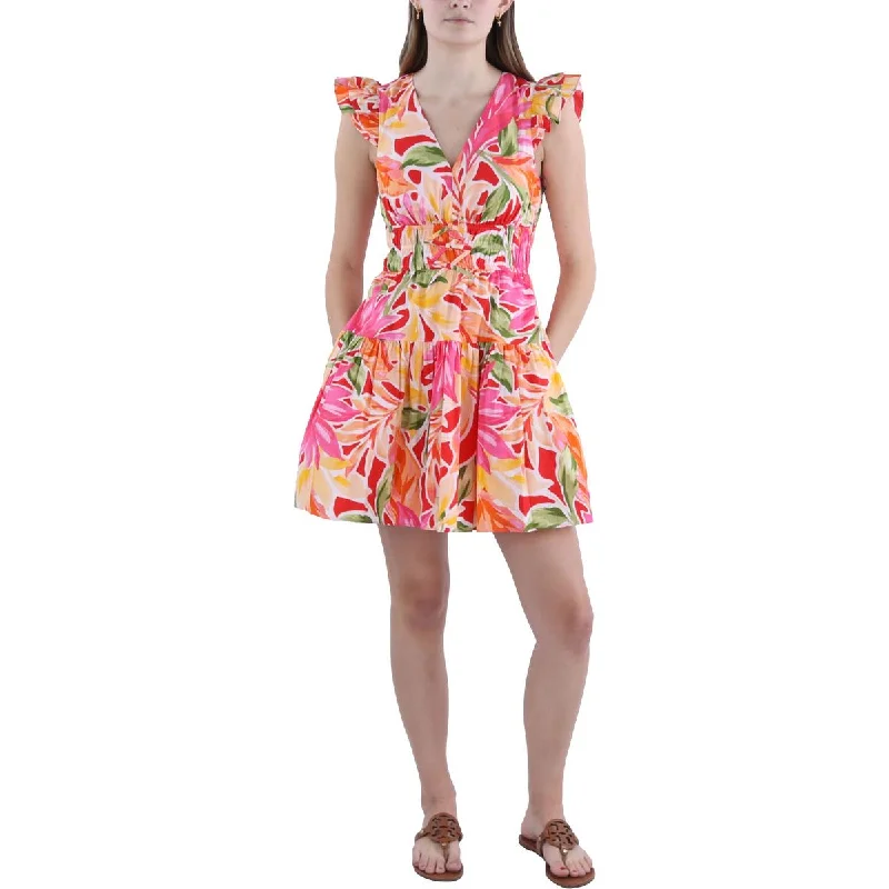 Women's Elegant Evening Attire Petites Womens Floral Print Short Mini Dress