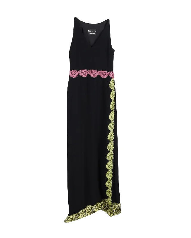 Women's Night-Out Outfit Boutique Moschino Lace Trimmed Maxi Dress in Black Triacetate