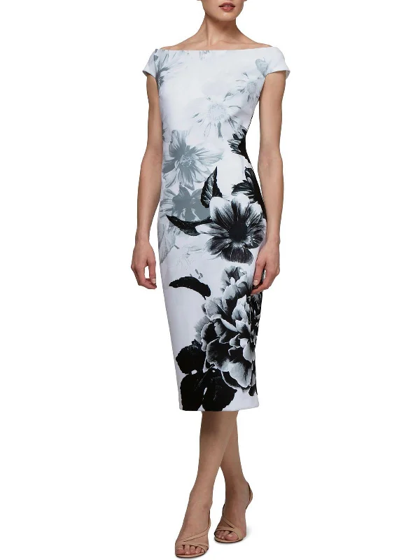 Fashionable Women's Clothes Womens Floral Off-The-Shoulder Sheath Dress