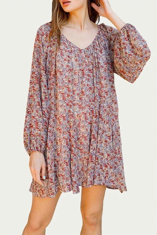 Women's Clothes And Garments Floral-Print Georgette Mini Dress In Taupe Multi