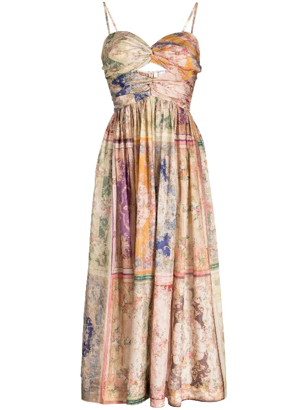 Women's Night-Out Clothes Zimmermann August Tie Front Midi Dress Patch Floral