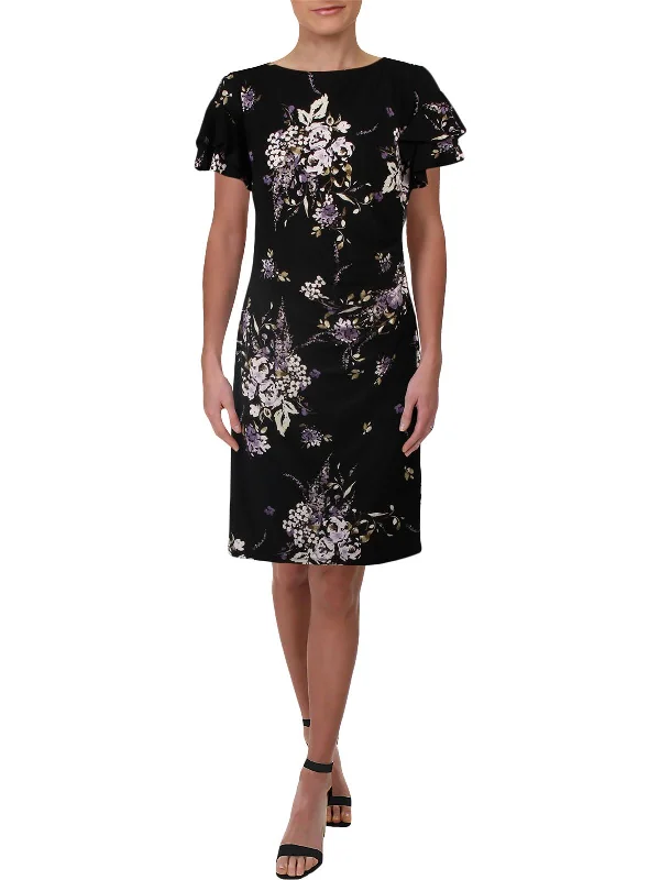 Women's Holiday Attire Latoya Womens Floral Above Knee Sheath Dress