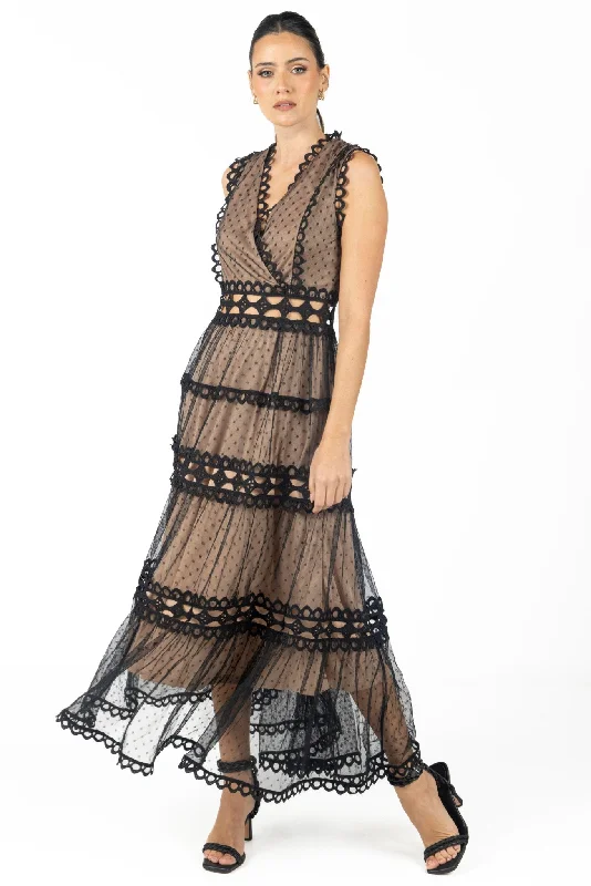 Women's Stylish Casual Garments Serena Black Lace Maxi Dress