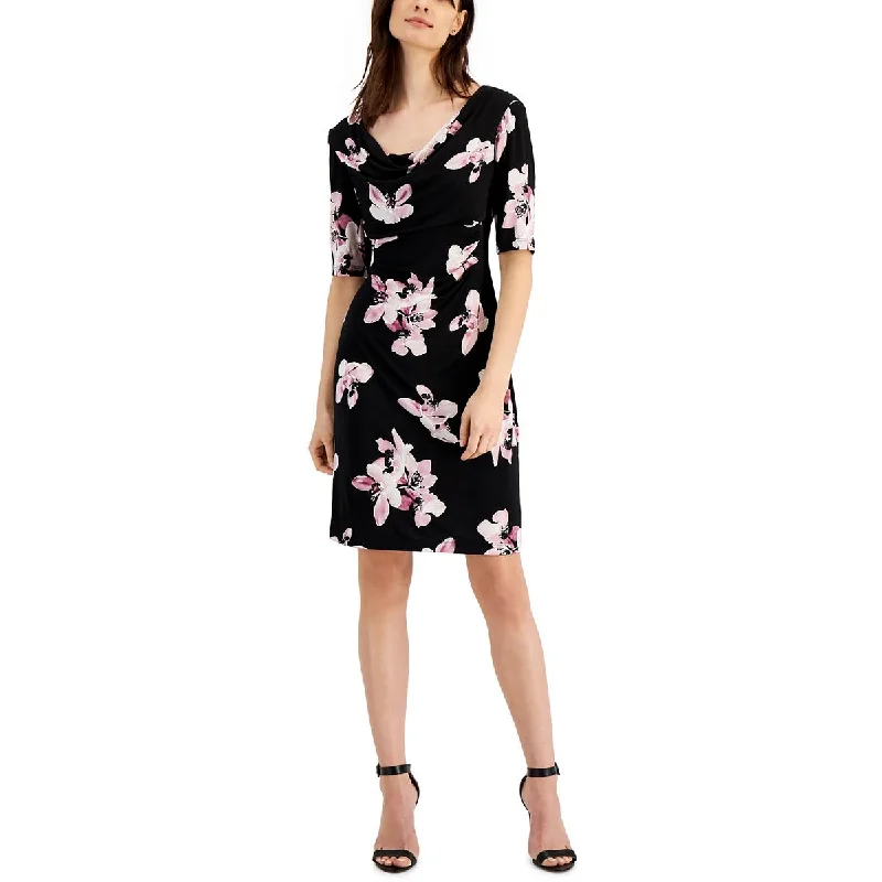 Women's Clothing For Outdoor Events Flowing Silhouette Petites Womens Jersey Floral Sheath Dress