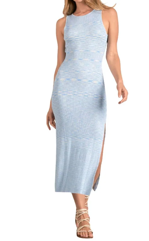 Stylish Women's Apparel Twist Back Ribbed Maxi Dress In Blue White