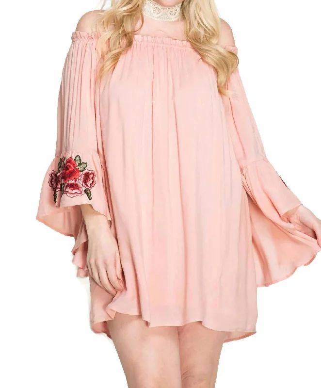 Women's Professional Outfit Floral Off The Shoulder Mini Dress - Plus In Blush