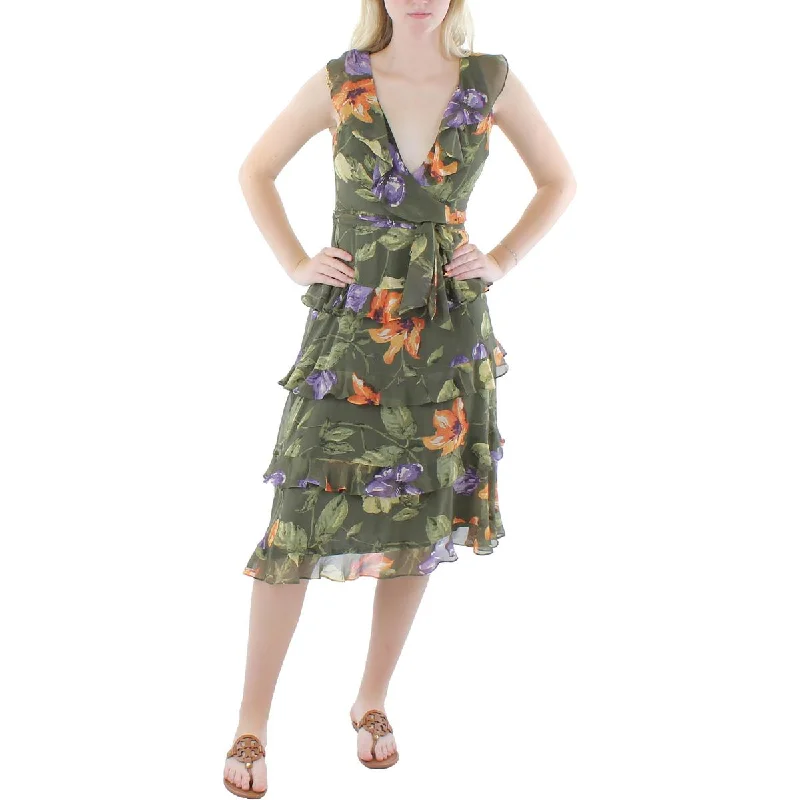 Women's Comfy Loungewear Outfit Womens Floral Print Knee-Length Wrap Dress