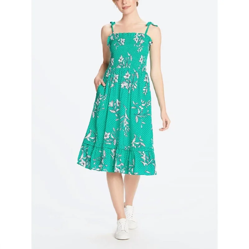 Women's Plus-Size Attire Floral Dots Smocked Dress In Green Multi