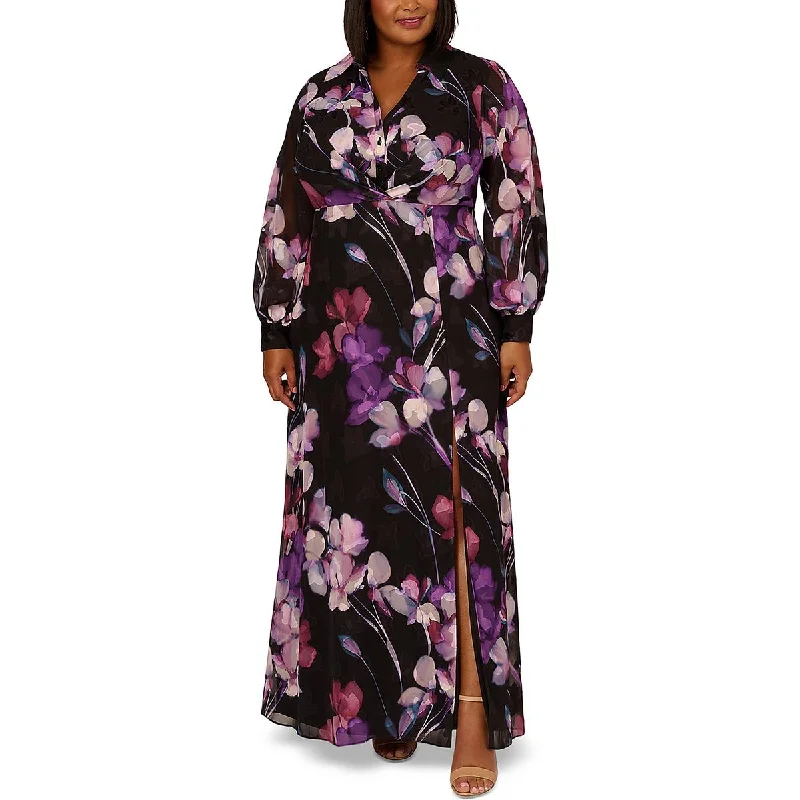 Women's Vintage Attire Womens Floral Print Maxi Shirtdress