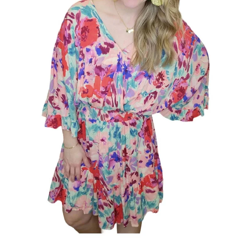 Charming Women's Holiday Apparel Aquamarine Queen Floral Print Dress In Multi Color