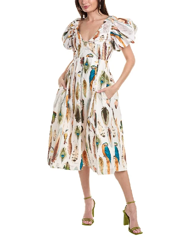 Women's Vintage-Inspired Clothing Agua Bendita Chontaduro Pluma Midi Dress