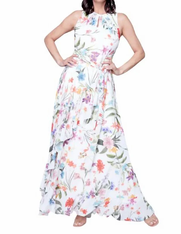 Modern Women's Outfit Floral Print Maxi Dress In White Multi