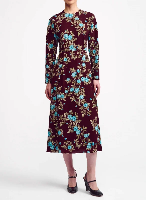 Fashion-Forward Women's Clothing Roland Floral Printed Dress In Turquoise Crepe Georgette