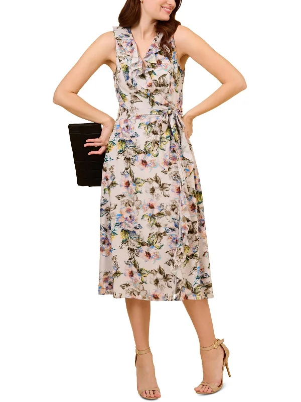 Timeless Women's Clothes Womens Ruffled Printed Midi Dress