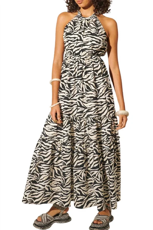 Affordable Women's Apparel Zenya Halter Maxi Dress In Zebra