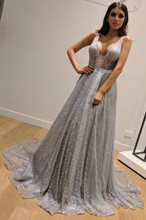 Women's Athletic Outfit A Line Sleeveless Silver Backless Fashion Custom Unique Design Long Prom Dresses N2247